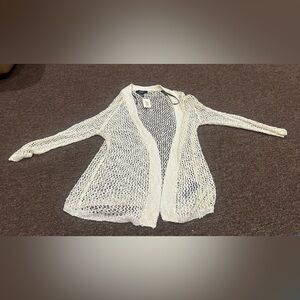 NWT Forever 21 Women's L Cream Knit See Thru Cardigan LS open front